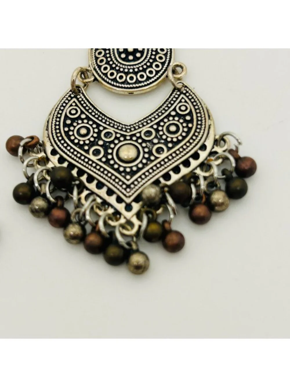 Boho Silver Chandelier Earrings Dangle Fringe Ethnic Beaded Statement Gypsy Drop